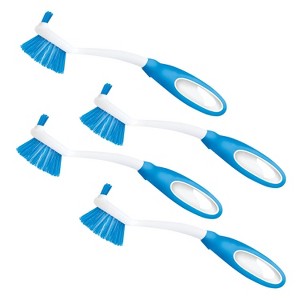 Dish Brush Scrubber for Kitchen, by LOLA, Has Stiff Bristles & Food Scraper, Comfort No-Slip Grip Handle, Safe for Non-Stick & Coated Cookware, 4 Pack - 1 of 4