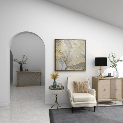 Gold Brass Round Metal and Glass Accent Table