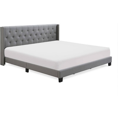 Luxurious Grey Linen King Upholstered Bed with Tufted Wingback Headboard