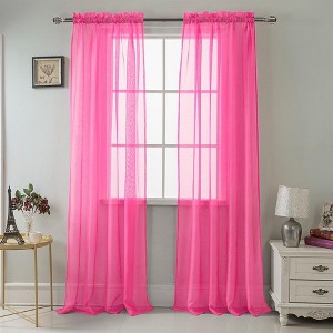 Ramallah Trading Celine Sheer Rod Pocket Top Panel 60" x 90" Neon Pink - 1 of 3