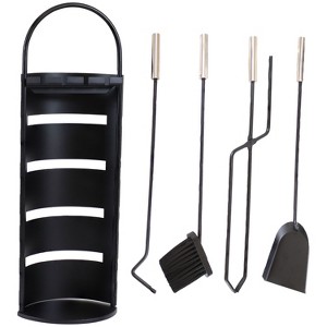 Sunnydaze 4pc Fireplace Tool Set with Slotted Shroud Holder - Black - 1 of 4