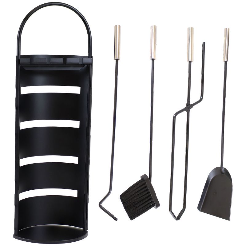 Sunnydaze 4pc Fireplace Tool Set with Slotted Shroud Holder - Black, 1 of 10
