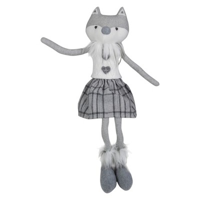 Northlight 22" Gray and White Girl Fox Sitting Christmas Figure with Dangling Legs