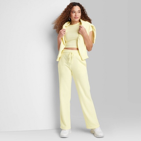 Women's High-Rise Wide Leg French Terry Sweatpants - Wild Fable™ Yellow M