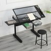 Drafting Table Artist Drawing Table Tilted Tabletop Tempered Glass Topped Art Desk Adjustable Work Station,38.18'' x 23.60'' x 7''(3.18*1.97*0.58ft) - 2 of 4