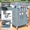 Racxily 53.3" Outdoor Kitchen Island with Raised Shelf, Solid Wood Storage Cabinet with Stainless Steel Top, Outdoor Rolling Grill Cart - 4 of 4