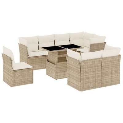 vidaXL 9 Piece Patio Sofa Set with Cushions - Beige and Cream Without Storage
