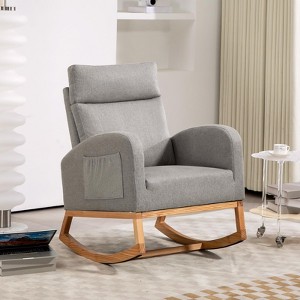 GustoWave Nursery Rocking Chair with Solid Wood Legs, Glider Chair with Side Pockets, Rocker Armchair for Living Room, Linen Fabric - 1 of 4