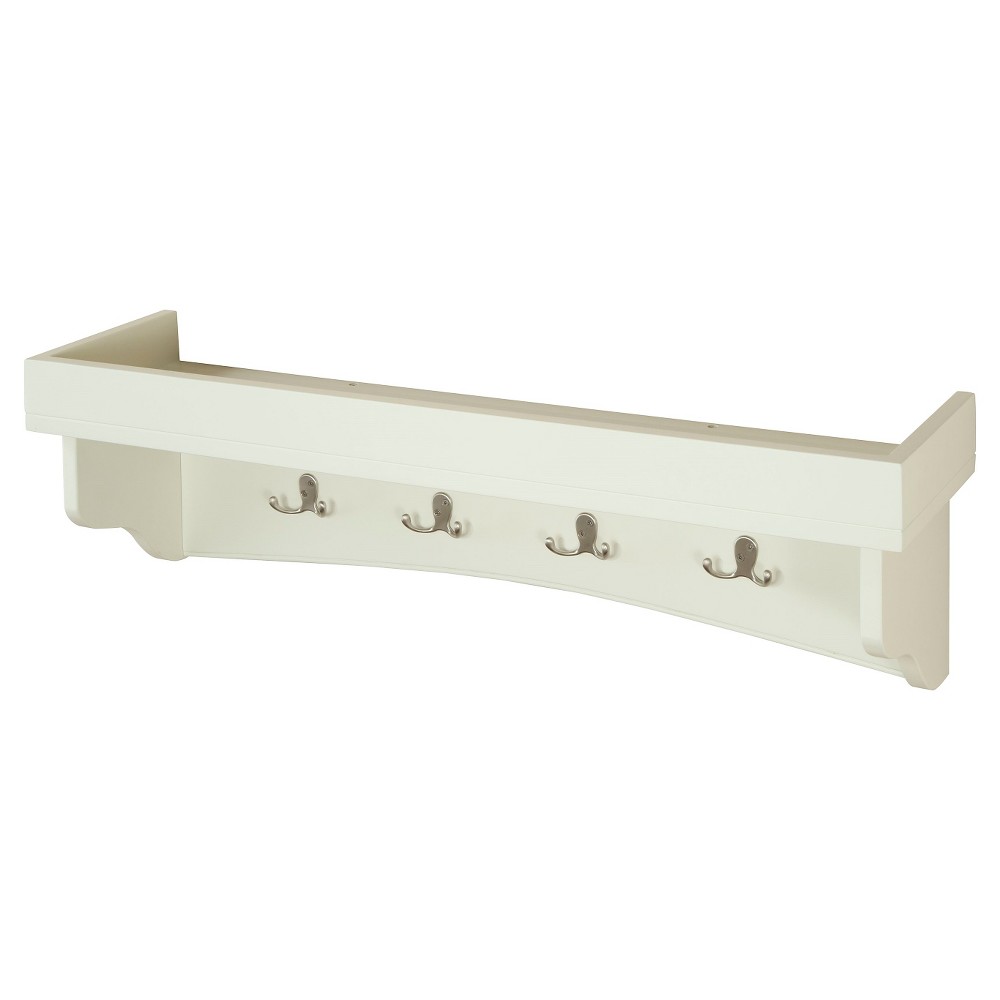 Photos - Garden & Outdoor Decoration Alaterre Furniture 11" Coat Hooks with Tray Shelf Wood Composite Ivory: Wall Mounted Storage, No Assembly Required