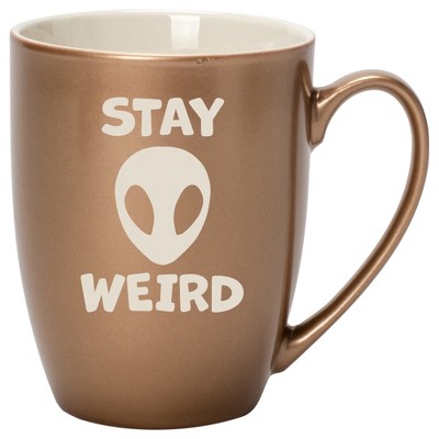 100 North Alien 10 Ounce Bronze Metallic Finish, Comfortably Fits Your Hands, New Bone China Coffee Tea Cup Mug, Stay Weird