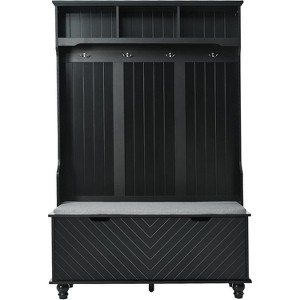 47-Inch Wide Entryway Bench, 4-in-1 Hall Tree with Storage, 4 Hooks & Cushion, Space-Saving Shoe Organizer for Mudroom, Black - 1 of 4