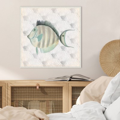 Neutral Vintage Fish Canvas Art with Beaded Frame