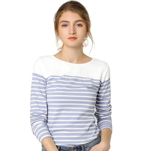 Allegra K Color Block Long Sleeve Striped T-shirt Light Blue Medium : Target
