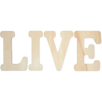 Bright Creations Unfinished Wooden Letters for Crafts, Live (12 in, 4 Pieces)