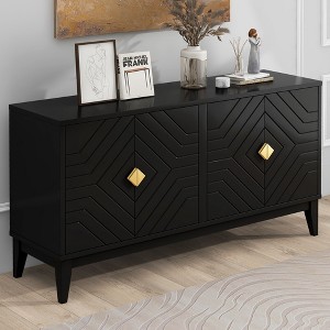 NicBex 60" Modern Sideboard,Kitchen Storage Cabinets with 4 Doors and 2 Removable Shelves,Antique Black/White/Black - 1 of 4