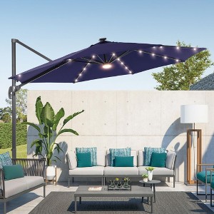 Sonkuki 11FT Round Offset Outdoor Patio Solar LED Cantilever Umbrella with Aluminium Pole - 1 of 4
