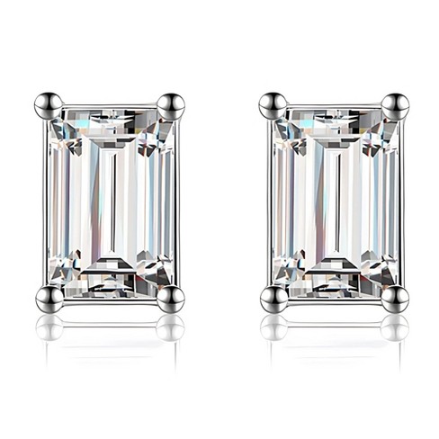 Emerald Cut Stud Earrings for Women 2 Ct  Sterling Silver Studs for her Ginger Lyne Collection - image 1 of 4