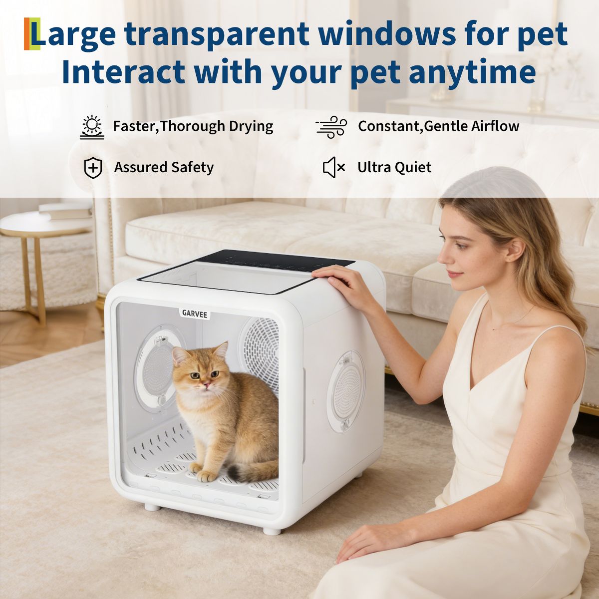 72L Pet Drying Box – 360° High-Efficiency Airflow, 5 Outlets, Quiet Grooming for Cats & Small Dogs up to 45 lbs - thumbnail 6