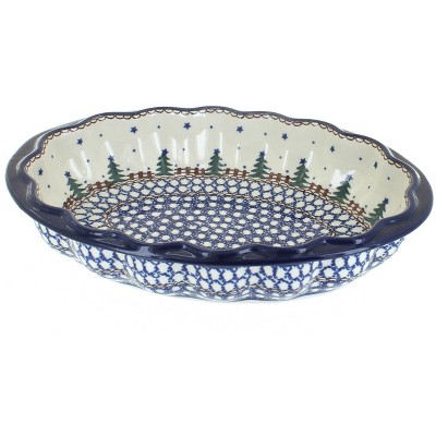 Blue Rose Polish Pottery Rustic Pines Scallop Baking Dish