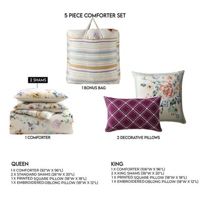 Queen Brown Floral Cotton Reversible Comforter Set