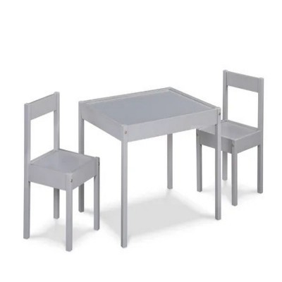 3-Piece Solid Wood Kids Table & Two Chair Set, Gray