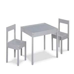 3-Piece Solid Wood Kids Table & Two Chair Set, Gray - 1 of 4