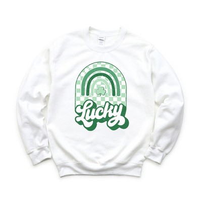 Simply Sage Market Women's Graphic Sweatshirt Lucky Shamrock Rainbow
