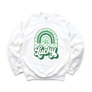 Simply Sage Market Women's Graphic Sweatshirt Lucky Shamrock Rainbow - 1 of 3