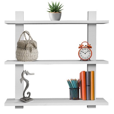 White 3-Tier Asymmetric Floating Wall Shelf