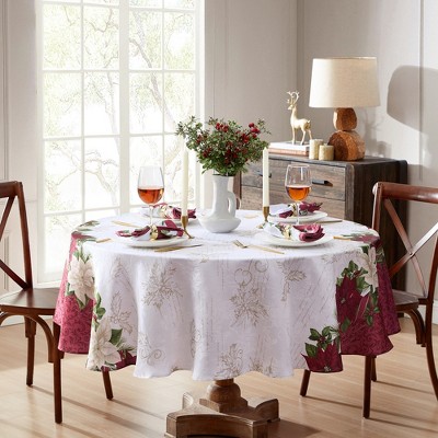 Elrene Clarette Poinsettia Holiday Fabric Tablecloth - Elrene Home Fashions