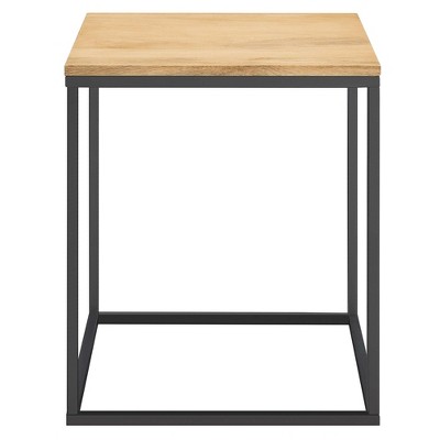 Zora Oak Wood and Black Metal Square Side Table