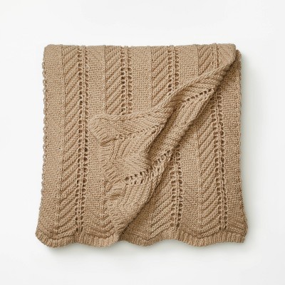 Herringbone Pointelle Throw Blanket Taupe - Threshold™ designed with Studio McGee