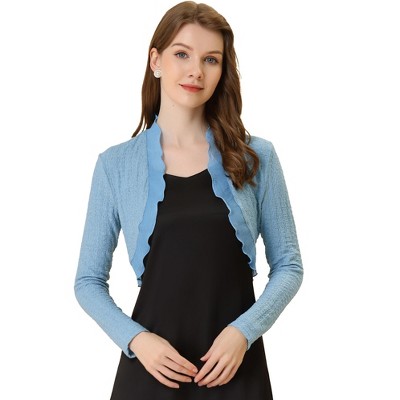 Allegra K Women's Elegant Ruffle Collar Crop Knit Open Front Shrug