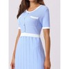 Hobemty Women's Pleated Short Sleeve Sleeveless Knitted Contrast Color Dress - 4 of 4