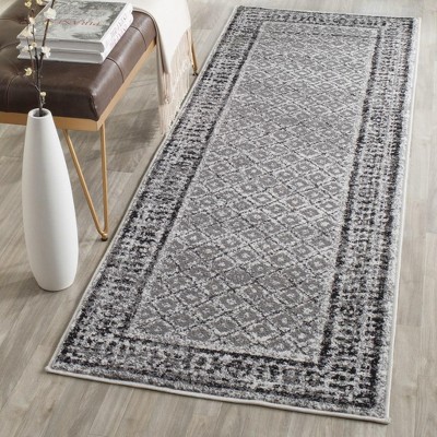 Ivory and Silver Geometric Synthetic Runner Rug