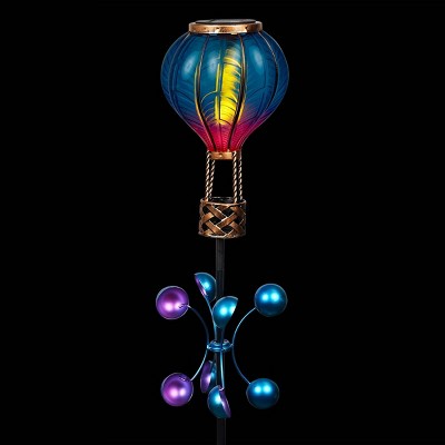 Solar Blue and Purple Hot Air Balloon Spinning Garden Stake with LED