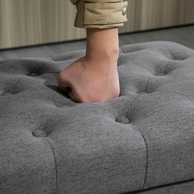Elegant Gray 67cm Tufted Fabric Ottoman with Wood Legs and Storage