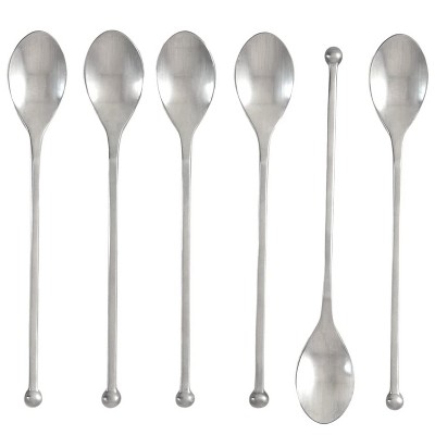 Knork 8 Inch Handle 18/0 Stainless Steel Cocktail Tea Beverage Stirring Spoons, Matte Silver, Set of 6