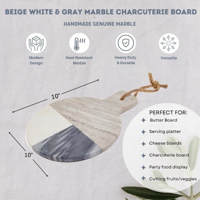 12" Round Gray and White Marble Pastry Board