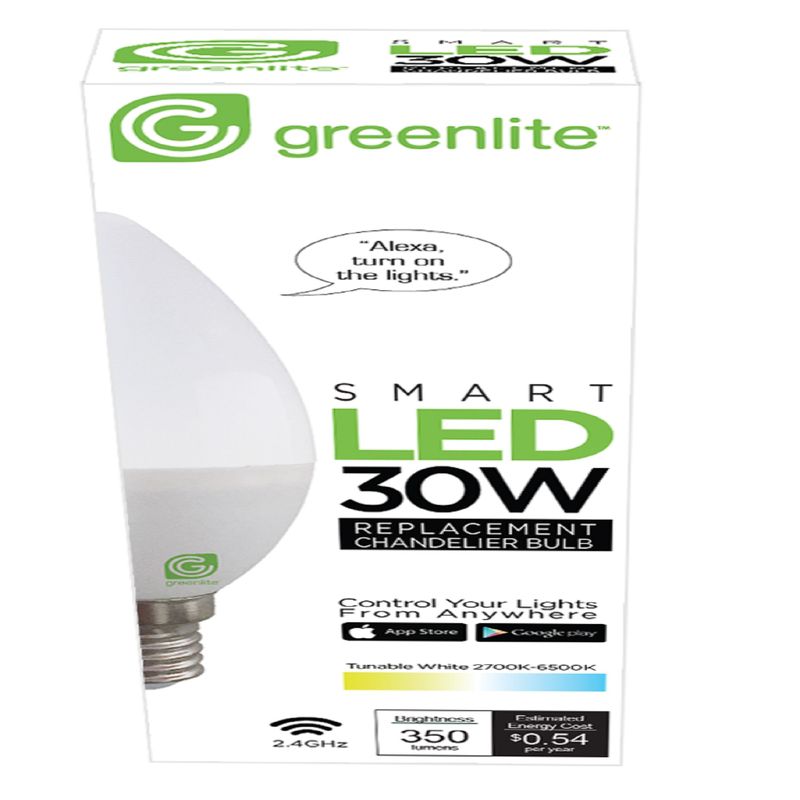 Greenlite B10 E12 (Candelabra) LED Smart WiFi Bulb Tunable White/Color Changing 30 Watt Equivalence, 1 of 2