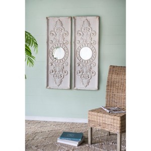 Wooakway 48"H × 17"W 2-Piece Antique White Wood Accent Wall Mirrors Distressed Mirrors for Living Room Entryway Bedroom - 1 of 4