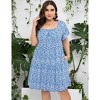 Plus Size Dress Plus Size Dress Ruffle Sleeve Flowy Dress with Pockets blue white flower 2XL - 4 of 4