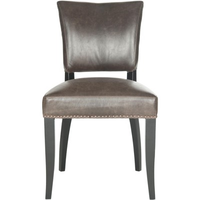 Desa Side Chair with Brass Nail Heads - Antique Brown - Safavieh