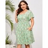Plus Size Sundress with Short Sleeve Square Neck Ruffled Dress Smokced Wasit Tiered Dress Plus Size Peasant Dress Floral Prairie Dress - 3 of 4