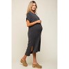 PinkBlush Charcoal Ribbed Short Sleeve Maternity Midi Dress - 2 of 4