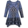 Collections Etc Diamond Aztec Sharkbite Tunic Top Southwestern Style, Three Quarter Sleeves, Brown Ombre - 4 of 4