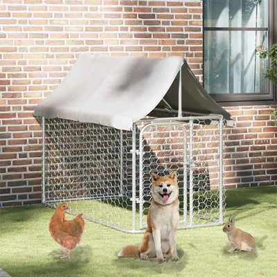 Dog Kennel Silver Galvanized steel, Polyethylene vidaXL