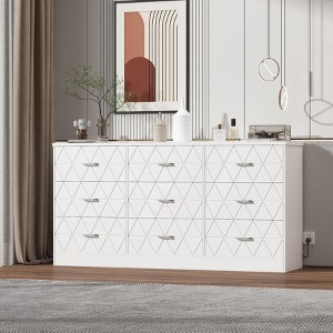 Zstar Modern Accent 9 Drawer Triple Dresser, Wood Storage Cabinet for Bedroom with Power Outlets - 1 of 4
