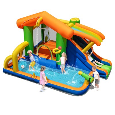 Tangkula 8-in-1 Inflatable Bounce House Water Park w/ Slide Water Cannon Blower Excluded