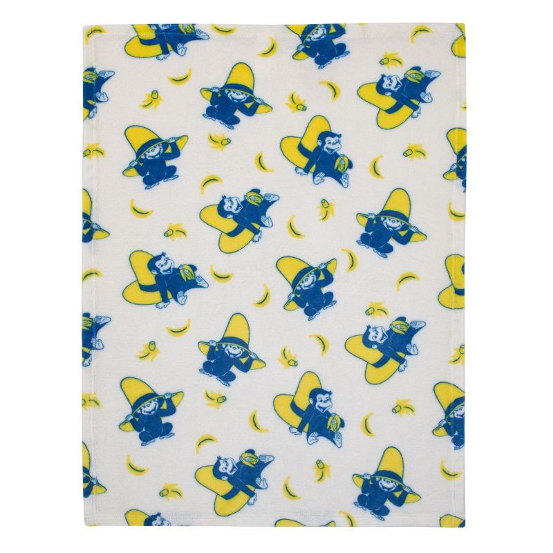 Welcome to the Universe Baby Curious George White, Navy and Yellow Hat and Bananas Super Soft Baby Blanket, 3 of 5